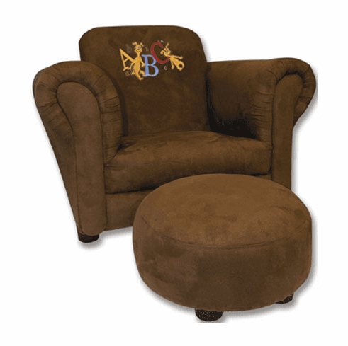 Dr. Seuss ABC Embroidery Brown Ultra Suede Chair & Ottoman