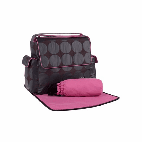 Grey Dot w/ Pink Trim Messenger Baby Diaper Bag
