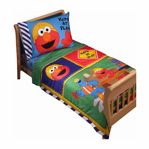 Sesame Street Elmo Toddler Bedding 4-Piece Set – Colorful Comforter, Sheets & Pillowcase for Crib and Toddler Beds