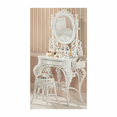 Wicker Kids Vanity and Stool Set
