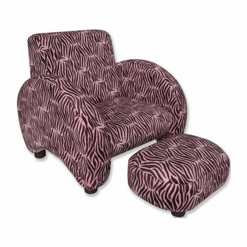 Pink Velour Zebra Mod Chair & Ottoman Free Shipping