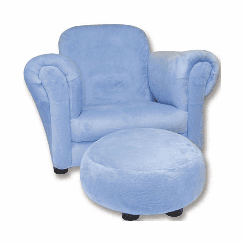 Blue Velour Stuffed Chair & Ottoman Free Shipping