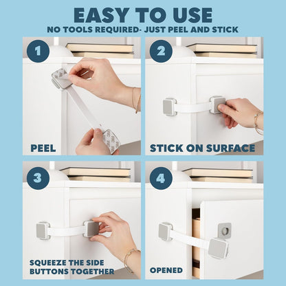 Todays Kids Child Safety Locks - Child Locks for Cabinets and Drawers, Adjustable & Secure Baby Locks - Double Lock System, 360 Degree Base Rotation - Easy Install Cabinet Locks Baby Proofing - 4 Pack