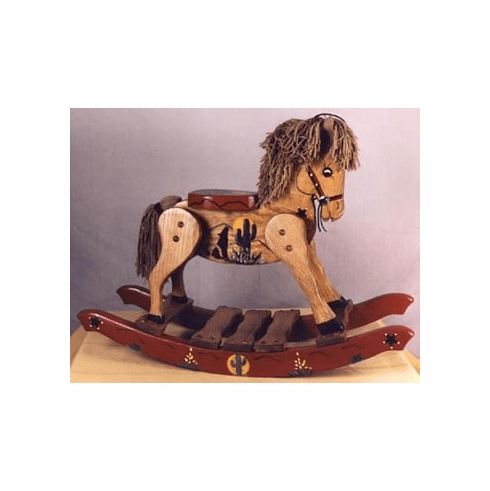 Childrens Hand Painted Cowboy Wooden Rocking Horse