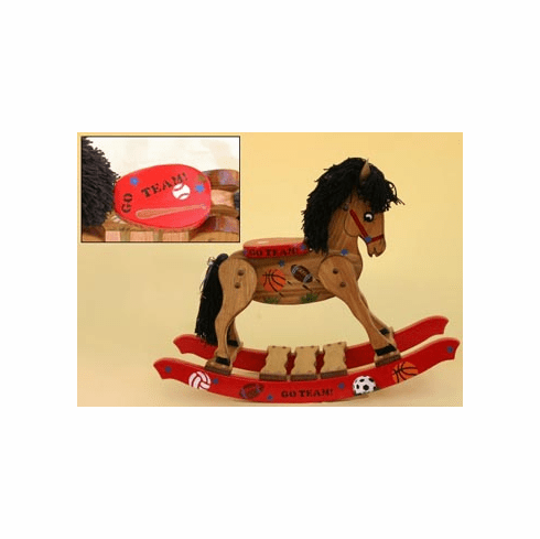 Childrens Hand Painted Sports Wooden Rocking Horse