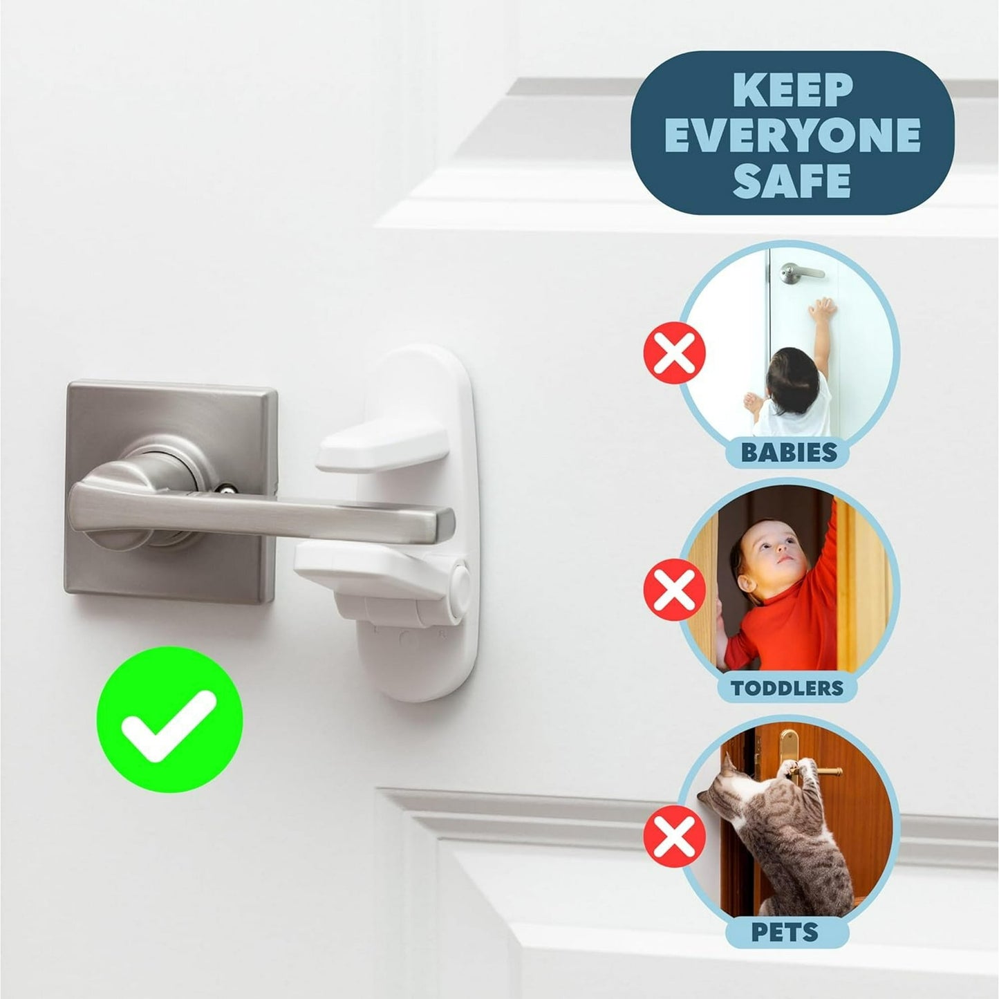 Todays Kids Childproof Door Lever Lock - Easy Install Child Proof Door Lock, Secure 2 Button Design - ABS Material Door Locks for Kids Safety, One Hand Operation Child Safety Locks for Doors