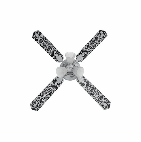 Black & White Damask Ceiling Fan with Lights