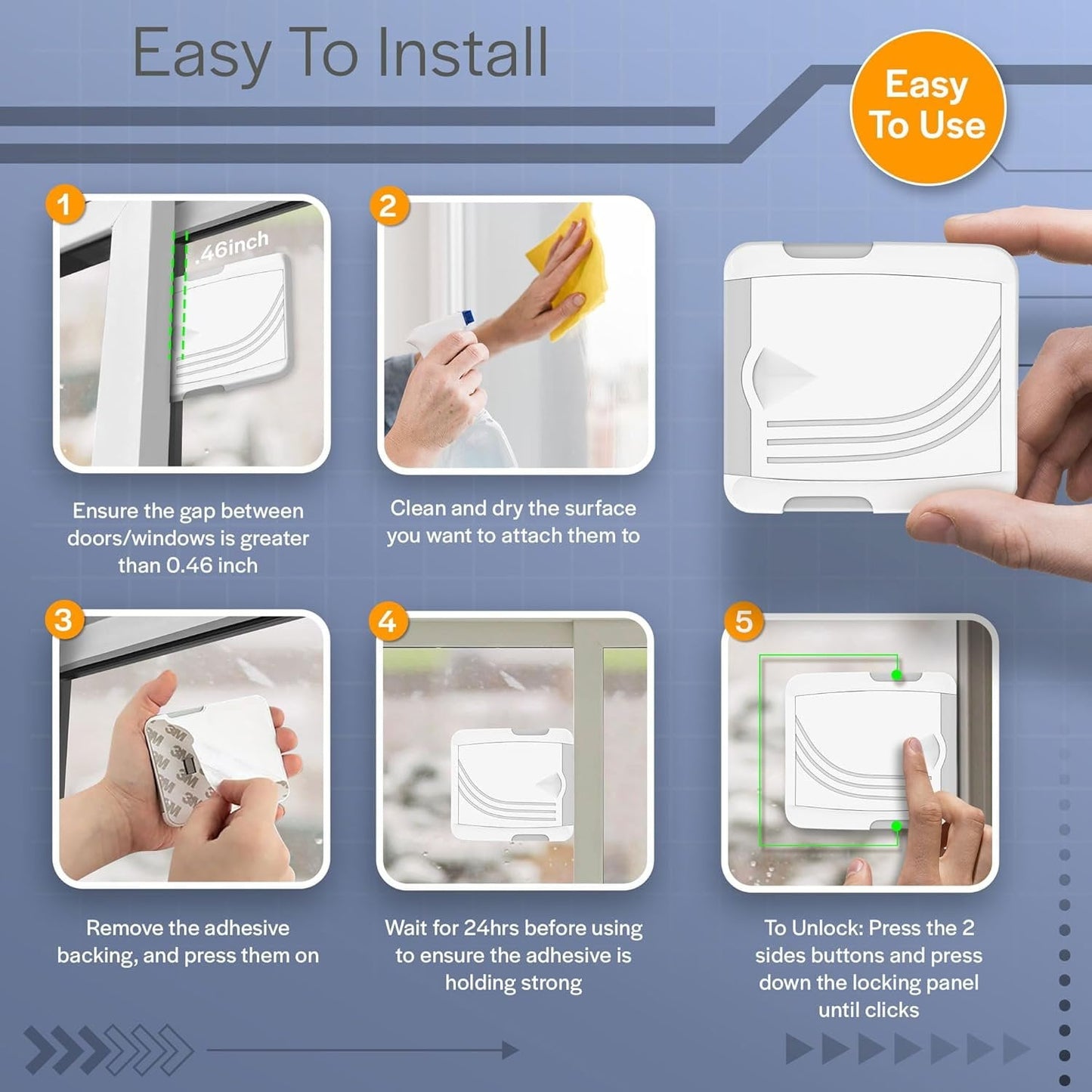 Todays Kids Sliding Glass Door Lock 2 Pack - Child Proof Lock for Sliding Door, Easy to Install Sliding Window Lock - Strong Adhesive Sliding Door Security Lock, Window Locks & Sliding Door Lock