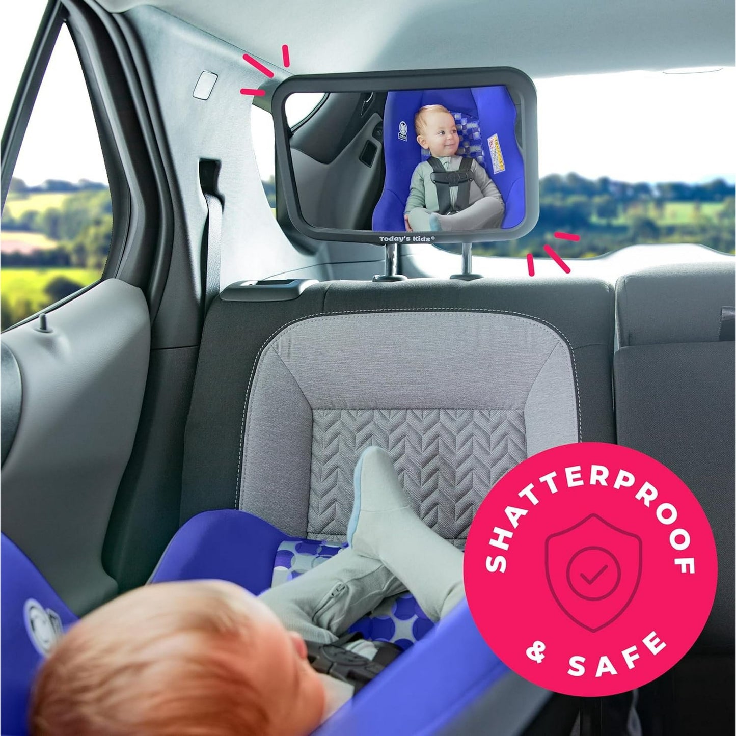 Todays Kids Baby Car Mirror for Back Seat Rear Facing - 360-Degree Adjustable Backseat Baby Mirror for Car, Extra Wide & Crystal Clear Car Mirror Baby Rear Facing Seat - Fully Assembled & Shatterproof