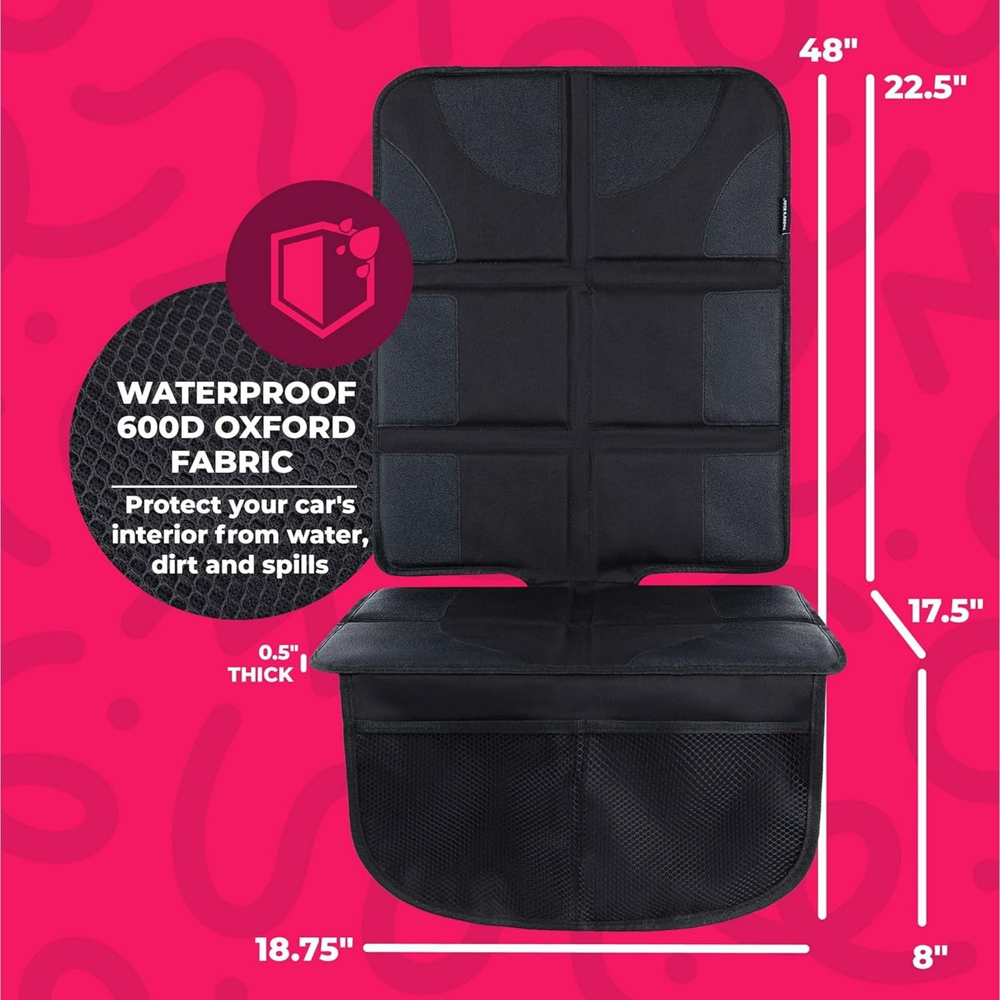 Todays Kids Car Seat Protector for Child Car Seat - Waterproof Car Seat Protector with Thick Padding, Seat Protector Under Baby Car Seat with 2 Pockets - Universal Car Seat Pad & Car Seat Mat - Black