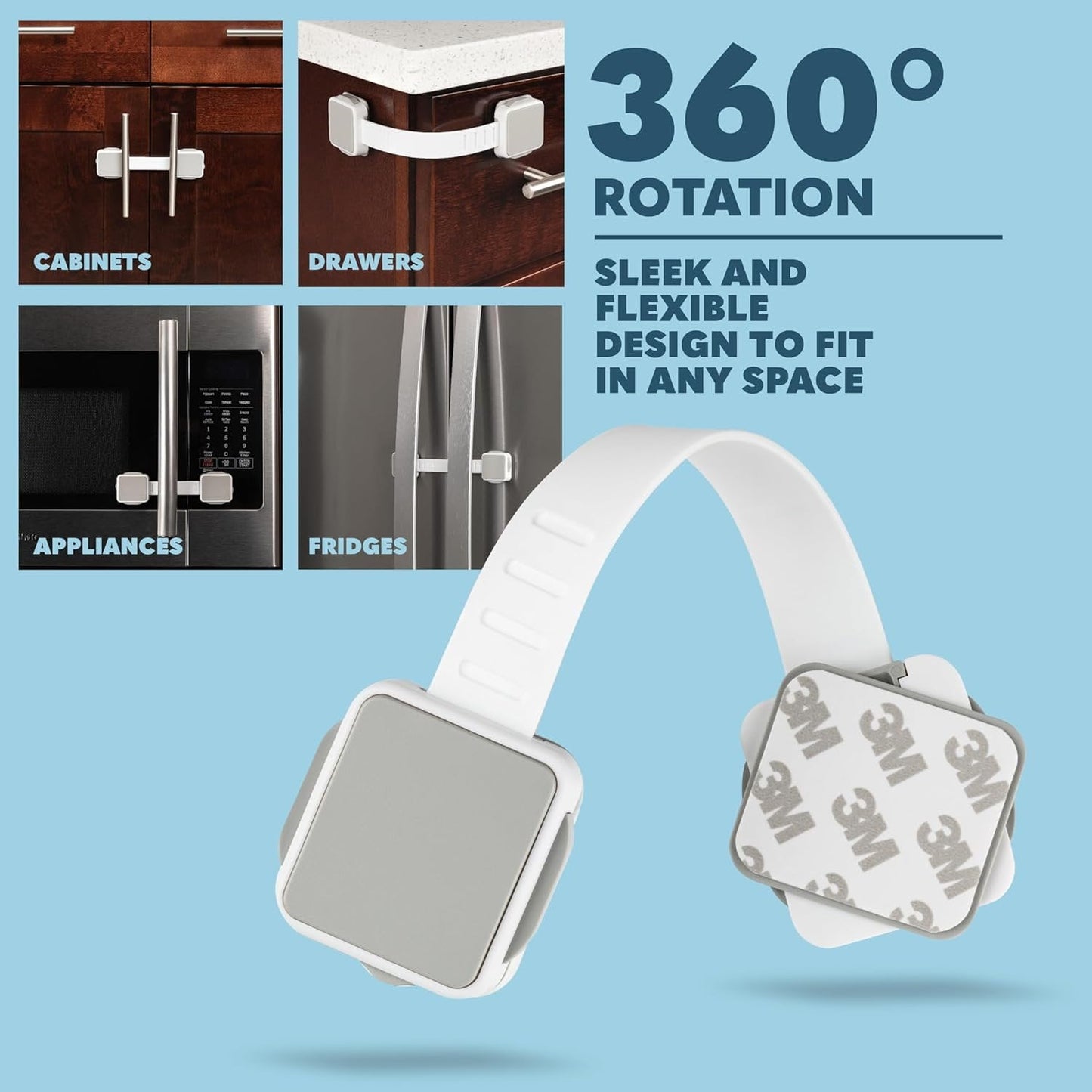 Todays Kids Child Safety Locks - Child Locks for Cabinets and Drawers, Adjustable & Secure Baby Locks - Double Lock System, 360 Degree Base Rotation - Easy Install Cabinet Locks Baby Proofing - 4 Pack