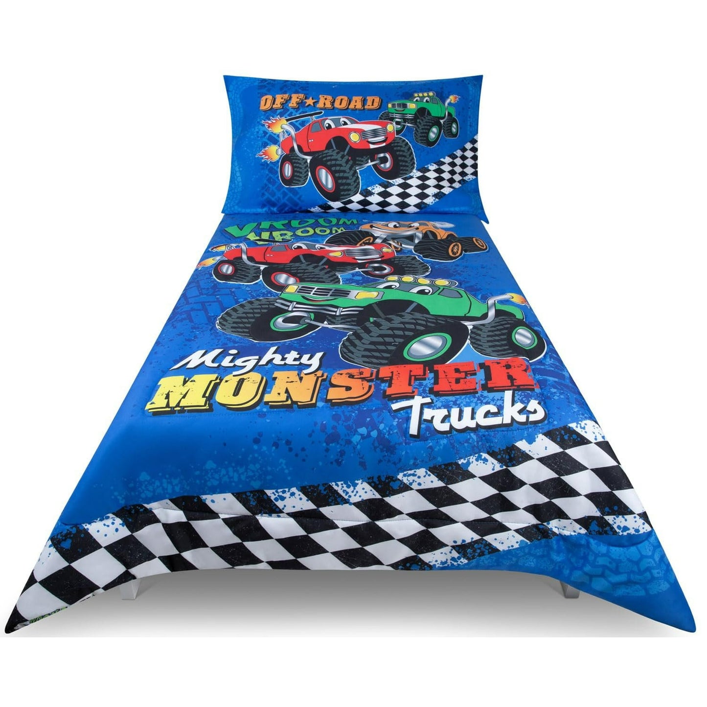 Todays Kids Monster Trucks Toddler Bedding Set for Boys - 4-Piece Toddler Bed Comforter Sets for Boys, Reversible Comforter & Pillowcase, Flat Sheet, Fitted Sheet, Breathable & Super Soft Microfiber