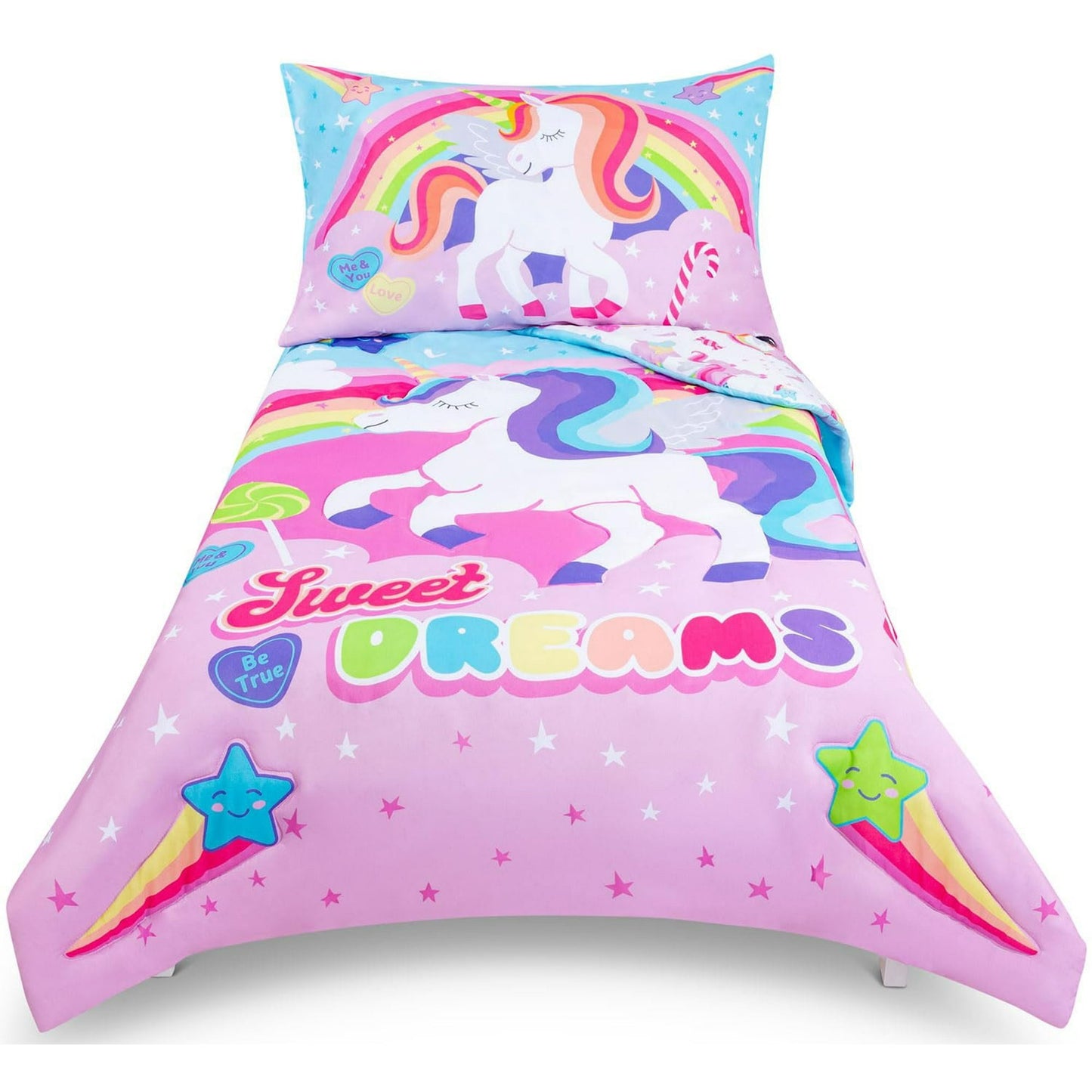 Todays Kids Unicorn Toddler Bedding Set for Girls - 4-Piece Toddler Bed Comforter Sets for Girls, Reversible Comforter & Pillowcase, Flat Sheet, Fitted Sheet, Breathable & Super Soft Microfiber