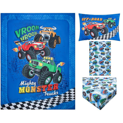 Todays Kids Monster Trucks Toddler Bedding Set for Boys - 4-Piece Toddler Bed Comforter Sets for Boys, Reversible Comforter & Pillowcase, Flat Sheet, Fitted Sheet, Breathable & Super Soft Microfiber