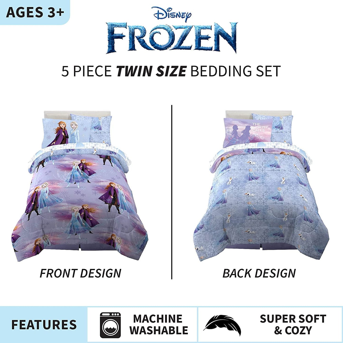 Franco Kids Bedding Super Soft Comforter and Sheet Set with Sham, 5 Piece Twin Size, Disney Frozen 2, Microber