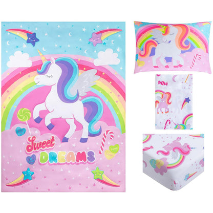 Todays Kids Unicorn Toddler Bedding Set for Girls - 4-Piece Toddler Bed Comforter Sets for Girls, Reversible Comforter & Pillowcase, Flat Sheet, Fitted Sheet, Breathable & Super Soft Microfiber
